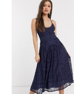 Кружевное платье миди для выпускного ASOS DESIGN-Темно-синий