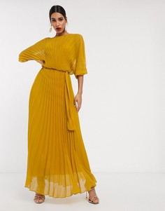 Плиссированное платье макси с поясом и пышными рукавами на манжетах ASOS DESIGN-Желтый