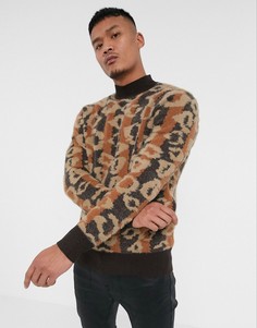 Фактурный джемпер со звериным узором в полоску ASOS EDITION-Коричневый