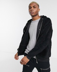 Oversized-худи из искусственного меха черного цвета на молнии ASOS DESIGN-Черный