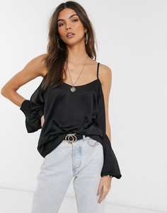 Атласный топ на бретелях с разрезами на рукавах ASOS DESIGN-Черный