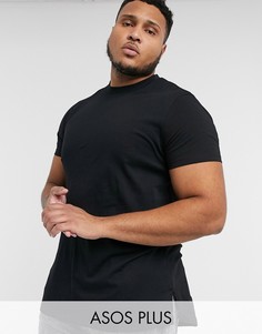Черная длинная футболка с разрезами по бокам ASOS DESIGN Plus-Черный