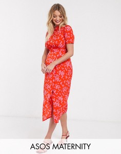 Чайное платье миди с цветочным принтом и пуговицами ASOS DESIGN Maternity-Мульти