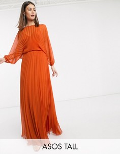 Плиссированное платье макси с пышным рукавом на манжете и поясом ASOS DESIGN Tall-Мульти