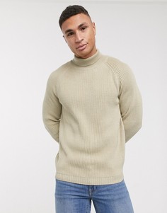 Светло-бежевая меланжевая водолазка в рубчик ASOS DESIGN-Бежевый