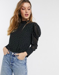 Черный топ с объемными рукавами River Island