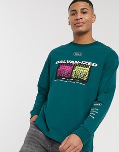 Зеленый лонгслив с принтом Topman