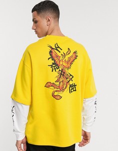 Oversize-свитшот с двухслойной отделкой и принтом на спине ASOS DESIGN-Желтый