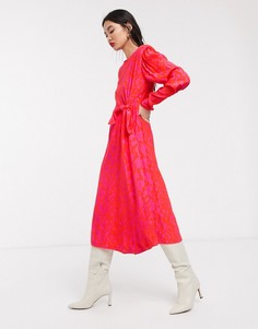 Платье миди с подплечниками и змеиным принтом ASOS WHITE-Розовый