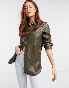 Oversized рубашка цвета хаки из искусственной кожи River Island-Зеленый