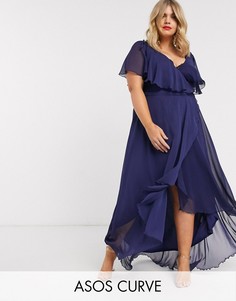 Платье макси с кейпом ASOS DESIGN Curve-Синий