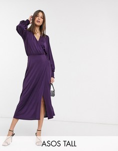 Атласное платье миди с запахом ASOS DESIGN Tall-Красный