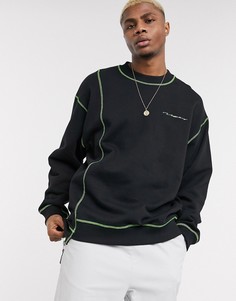 Черный свитшот oversized с неоново-зелеными швами ASOS DESIGN