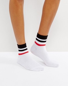 Белые носки в рубчик с полосками ASOS DESIGN-Мульти