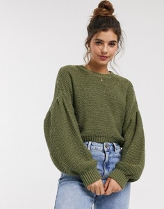 Пушистый джемпер с круглым вырезом и объемными рукавами ASOS DESIGN-Зеленый