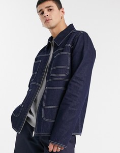 Джинсовая куртка цвета индиго с контрастной строчкой ASOS DESIGN-Синий