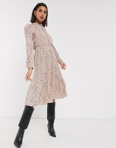 Плиссированное платье миди с кружевной вставкой и цветочным принтом Vero Moda-Розовый