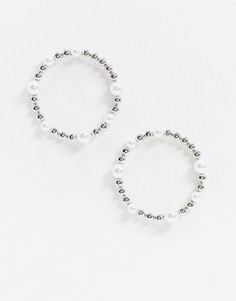 Серебристые серьги с шариком и искусственным жемчугом ASOS DESIGN-Серебряный