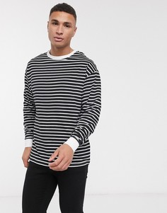 Черный лонгслив с полосками на рукавах New Look