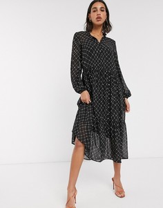 Черное свободное платье из шифона в клетку Vero Moda-Черный