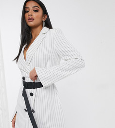 Платье-блейзер в тонкую полоску с поясом Missguided Petite-Белый