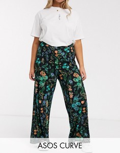 Широкие брюки с цветочным принтом ASOS DESIGN CURVE-Черный