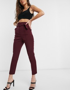 Узкие брюки сливового цвета с ремнем ASOS DESIGN-Фиолетовый