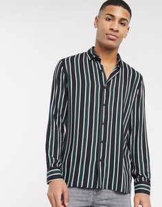 Черная рубашка с длинными рукавами в полоску хаки Topman-Черный