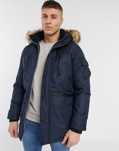 Темно-синяя парка со съемным искусственным мехом на капюшоне Jack & Jones Core-Темно-синий