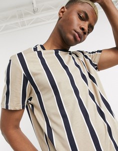 Бежевая футболка в вертикальную полоску Bershka-Коричневый