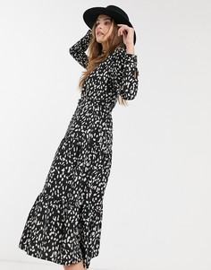 Черное ярусное платье-рубашка миди Topshop-Черный