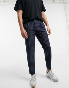 Суженные книзу строгие брюки в полоску Burton Menswear-Темно-синий
