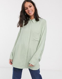 Зеленая oversized-рубашка на пуговицах Weekday-Зеленый
