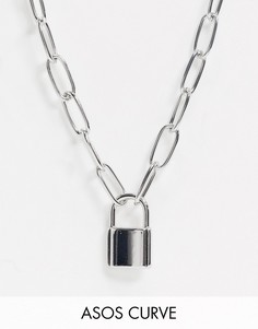 Серебристое массивное ожерелье-цепочка с подвеской-замком ASOS DESIGN Curve-Серебряный
