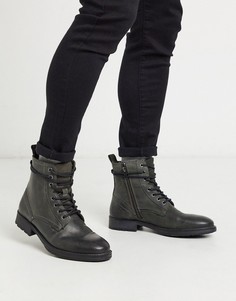 Серые ботинки в стиле милитари на шнуровке Burton Menswear-Серый