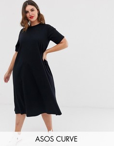 Свободное платье-футболка миди ASOS DESIGN Curve-Черный