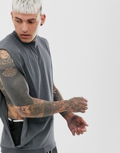 Черная свободная футболка без рукавов с разрезами по бокам ASOS DESIGN-Серый