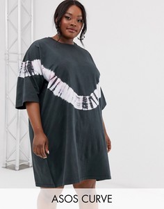Платье-футболка в стиле oversized с принтом тай-дай ASOS DESIGN Curve-Мульти