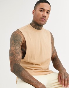 Бежевая органическая футболка без рукавов с глубокими проймами ASOS DESIGN-Бежевый
