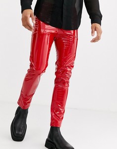 Красные виниловые джинсы скинни длиной до щиколотки ASOS DESIGN-Красный