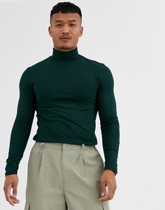Зеленая трикотажная обтягивающая водолазка ASOS DESIGN-Зеленый