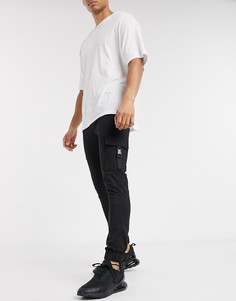 Черные супероблегающие джоггеры карго с манжетами ASOS DESIGN-Черный