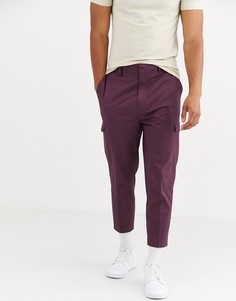 Бордовые строгие хлопковые брюки скинни с карманами карго ASOS DESIGN-Красный