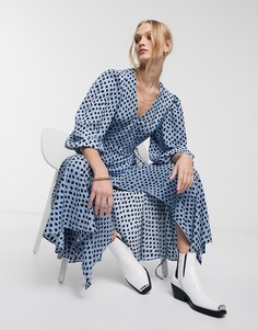 Платье миди в горошек с запахом Essentiel Antwerp-Синий