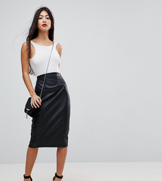 Юбка-карандаш из искусственной кожи с завышенной талией ASOS DESIGN Petite-Черный