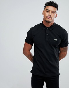 Черная приталенная футболка-поло с логотипом Lacoste-Черный