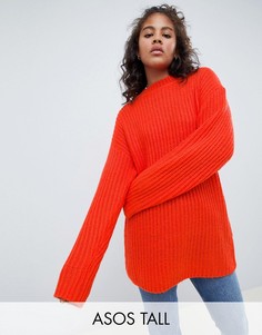 Джемпер толстой вязки в рубчик с круглым вырезом ASOS DESIGN Tall-Красный