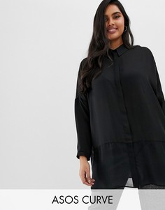 Мягкая рубашка с длинными рукавами из однотонного прозрачного материала ASOS DESIGN Curve-Черный