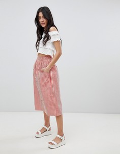 Хлопковая юбка миди в полоску на пуговицах ASOS DESIGN-Красный