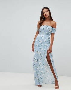 Платье макси с открытыми плечами Girl In Mind-Синий